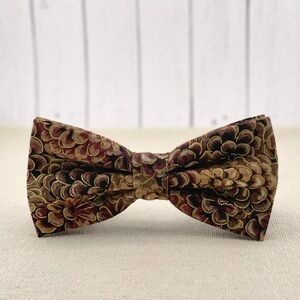 Men’s Brown & Gold Pine Cone Pattern Bow Tie, Pre-Tied Wedding Party Event Bow